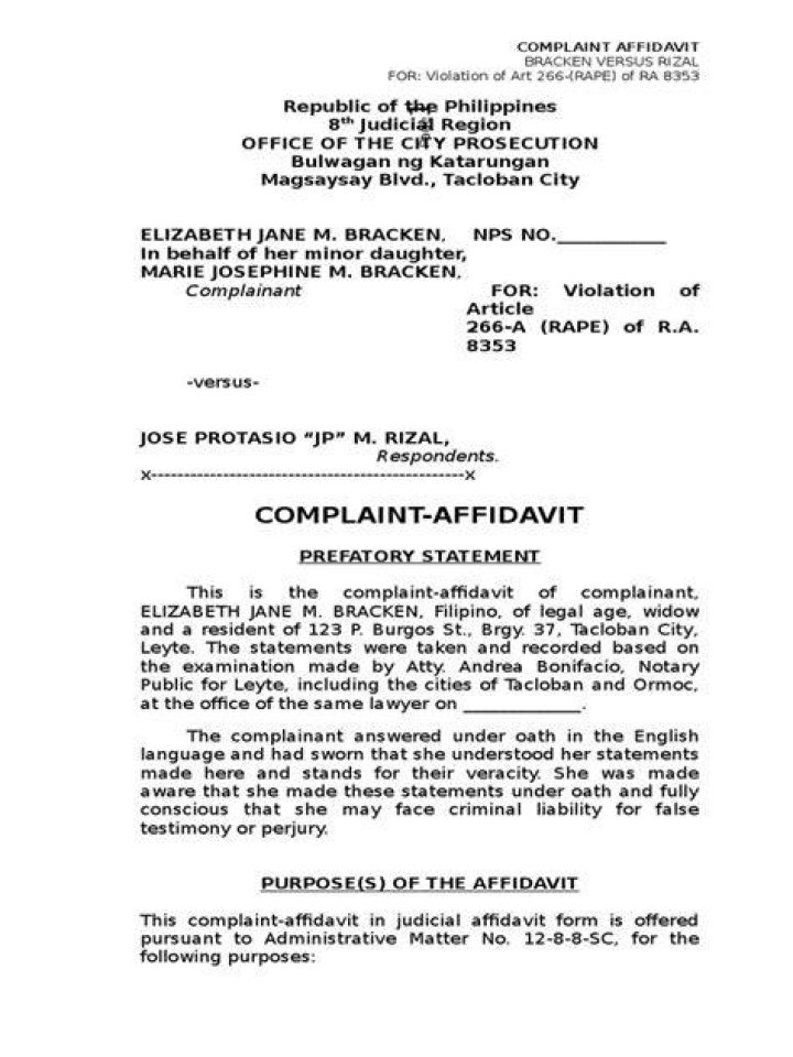 Affidavit of Complaint