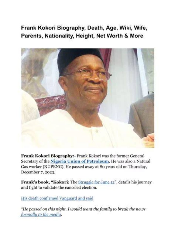 Frank Kokori biodata