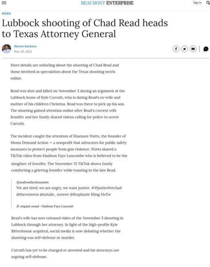Kyle Carruth Shooting Lubbock Update – Twitter Wants “Justice For Chad” In Chad Read Murder