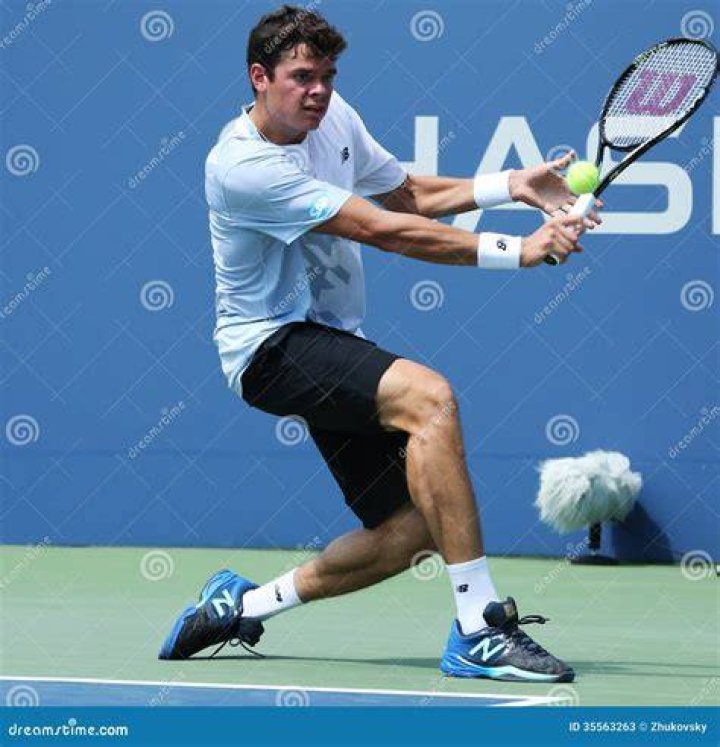 Professional tennis player Milos Raonic during 2014 Emirates Air