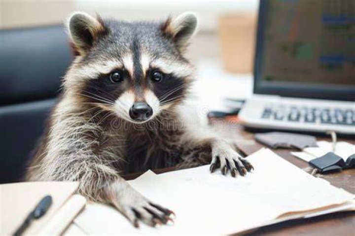 Raccoon On Office Desk
